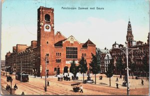 Netherlands Amsterdam Damrak met Beurs Vintage Postcard C079