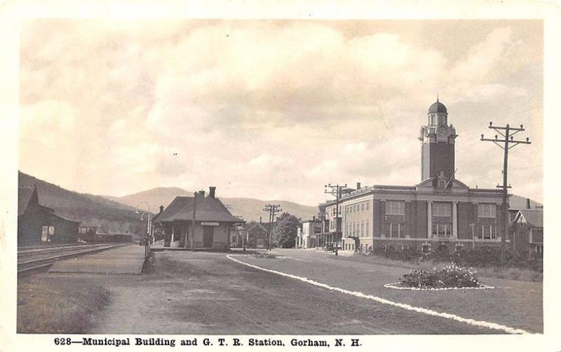 Gorham NH Railroad Station Train Depot Municipal Building RPPC Postcard
