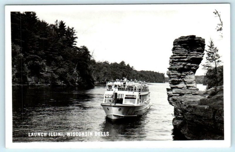 2 RPPC Postcards ~ WISCONSIN DELLS, WI ~ Real Photos LAUNCH ILLINI  ca 1950s