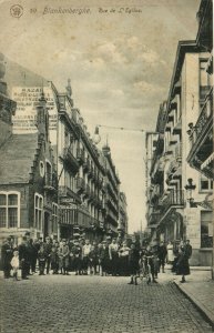 PC BELGIUM, BLANKENBERGHE, RUE DE L'EGLISE, Vintage Postcard (b30082)