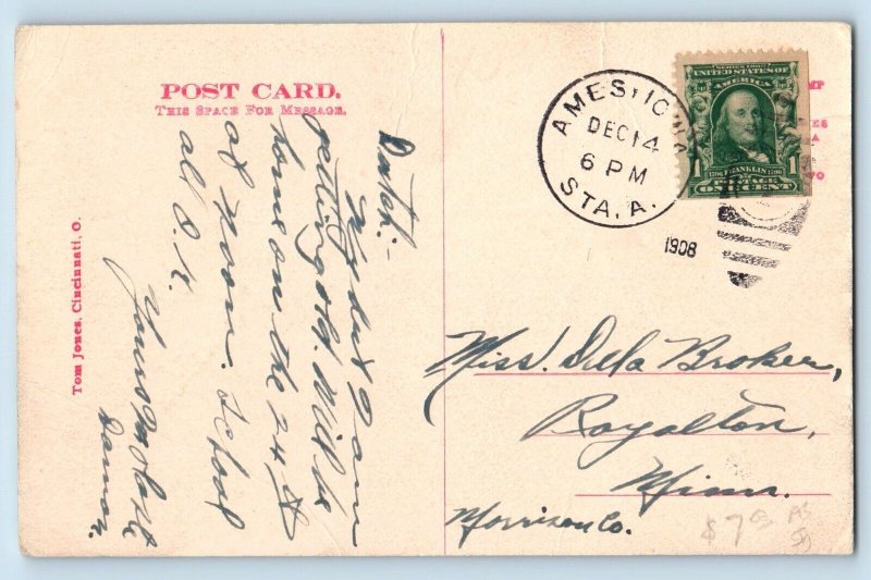 Ames Iowa Postcard C&NW Station Exterior Building c1908 Vintage Antique Posted