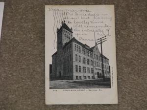 Girls High School, Reading, Pa.,  1906, used vintage card