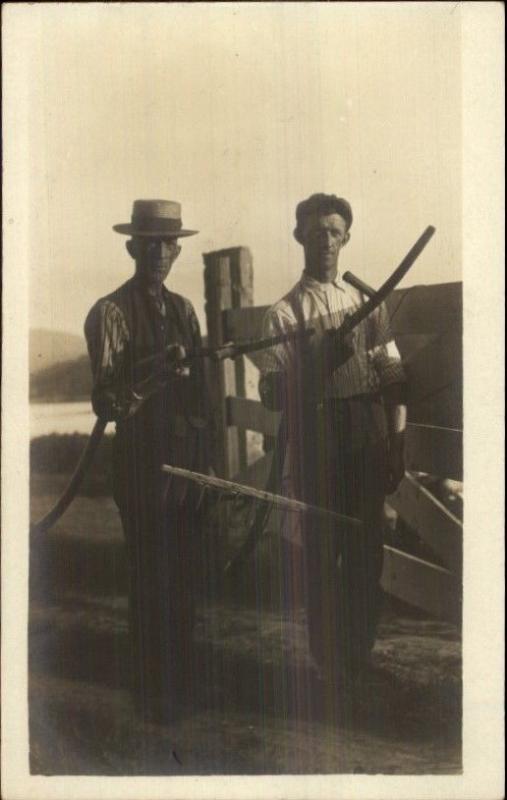 Farming Agriculture Men w/ Rake & Scythes c1910 Real Photo Postcard