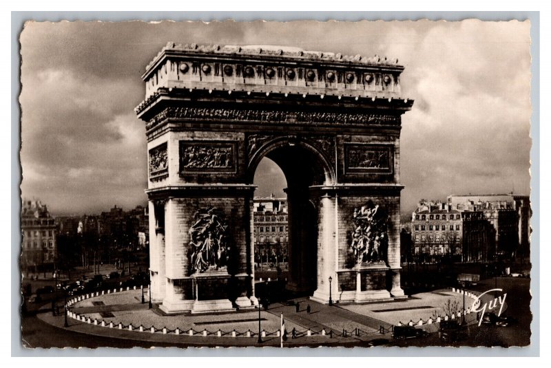 Postcard Paris France Arc De Triomphe L'Etoile Old Cars RPPC By Guy 