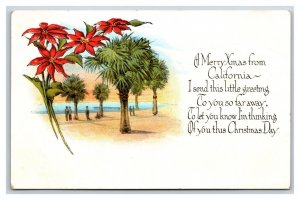 Poinsettias and Palm Trees Merry Christmas From California CA UNP DB Postcard Y9