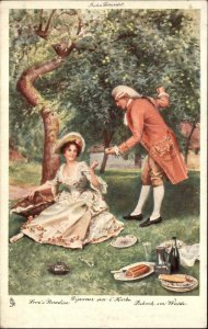 Tuck Oilette French Romance Handsome Man Powdered Wig Picnic c1910 Postcard