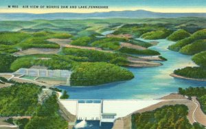 Vintage Postcard 1930's Air View of Norris Dam and Lake Tennessee TN