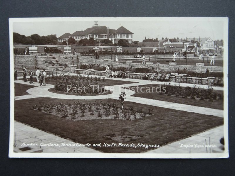 SKEGNESS North Parade SUNKEN GARDENS & TENNIS COURTS c1938 RP Old Postcard