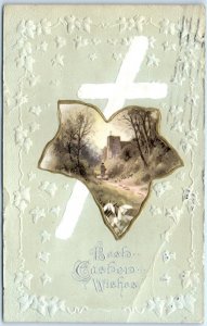 Postcard - Best Easter Wishes with Leaves Cross Art Print