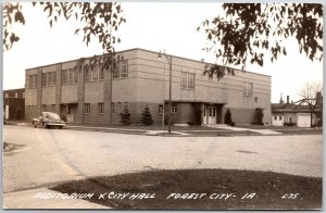 Auditorium & City Hall Forest City Iowa IA Building Real Photo RPPC Postcard