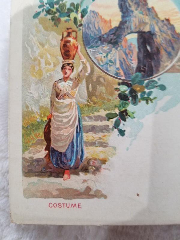 Antique Postcard from Italy, Capri - I Faraglioni.  Arco Naturale. Costume