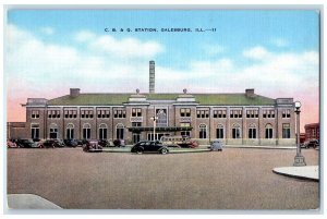 1952 C. B. & Q. Station Exterior Roadside Galesburg Illinois IL Posted Postcard