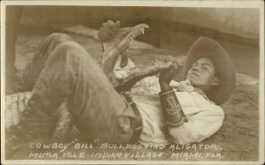 Cowboy Bill Wrestling Alligator Musa Isle Indian Village Real Photo Postcard 