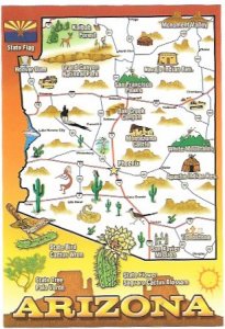 US Arizona. Map of State and sites to see.  Unused