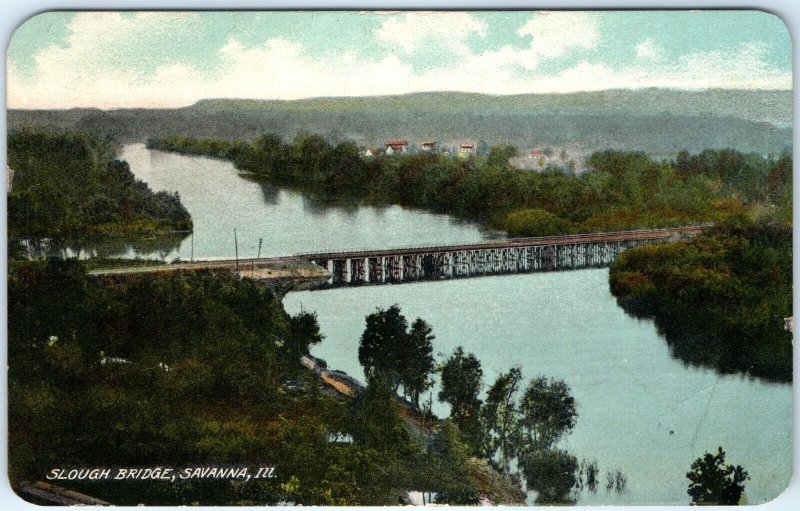 c1910s Savanna, IL Slough Bridge Birds Eye Railway Postcard Mississippi ILL A90