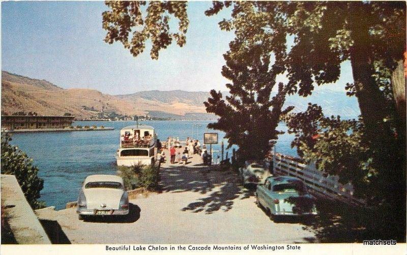 1950s Lake Chelan Cascade Mountains auto Ferry Washington postcard 1401