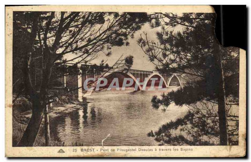 Postcard Old Bridge Brest Plougastel Daouias through the firs