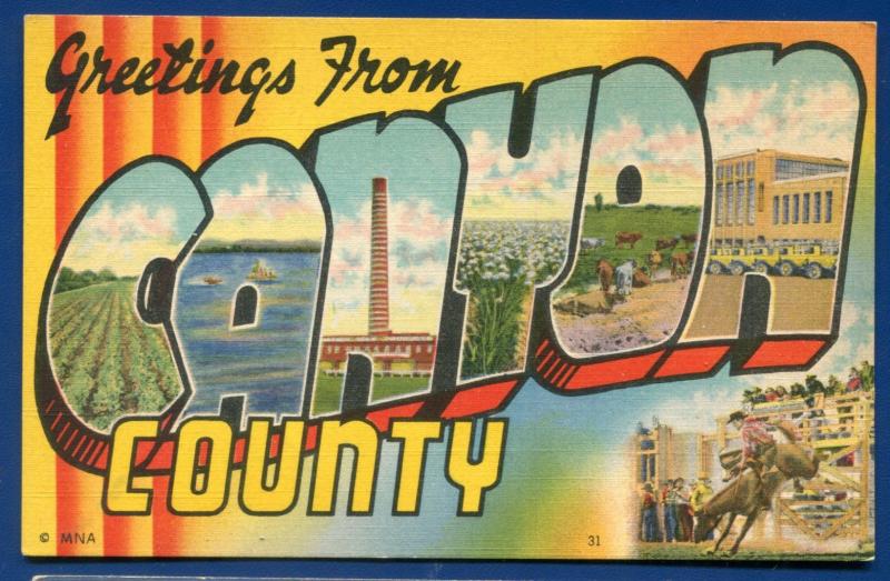 Canyon County Idaho id large letter letters linen postcard