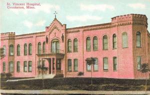 Crookston Minnesota birds eye view St Vincent Hospital antique pc Y13218