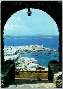 Picturesque Myconos Greece Rugged Coastline White Buildings Postcard