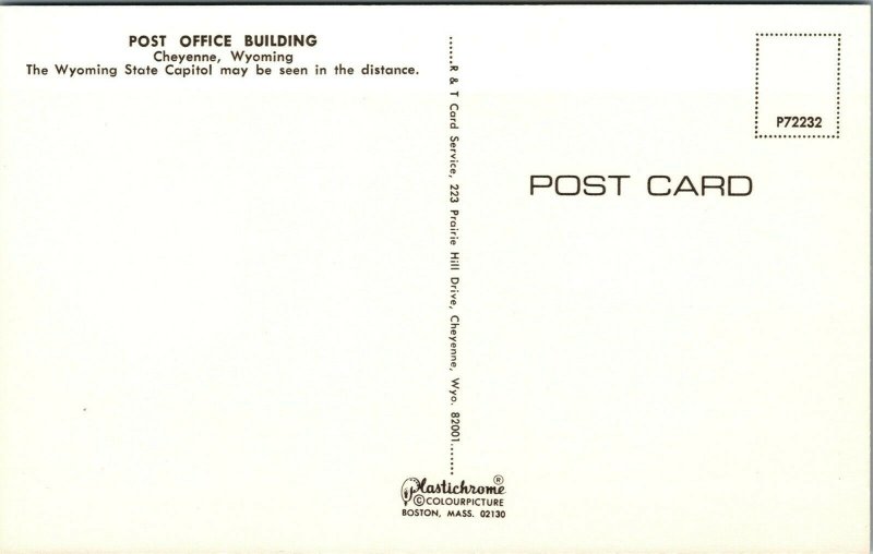 Vtg Cheyenne Wyoming WY Post Office Building Street View State Capitol Postcard