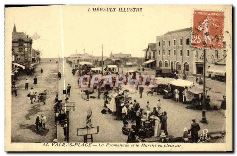 Old Postcard Valras Beach Promenade and outdoor On