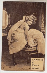 P2170 old postcard woman a little bit of french dressing, dressing room, mirror