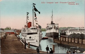 Victoria BC SS Iroquois' & SS Princess Charlotte' Ships Steamers Postcard H45