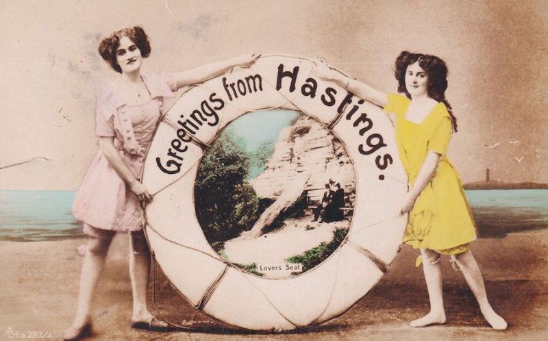 Greetings From Hastings Fishing Lifebuoy Real Photo Postcard