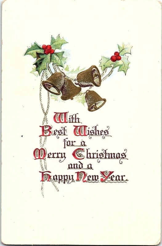 1914 MERRY CHRISTMAS HAPPY NEW YEAR KENESAW NEBRASKA EMBOSSED POSTCARD 39-278