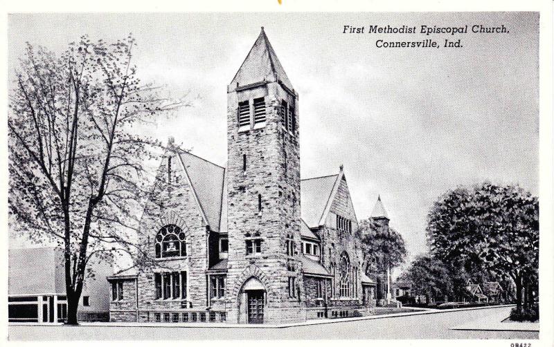 First Methodist Espicopal Church, Connersville IN c1947 Vintage Postcard F11