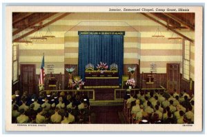 c1940 Interior Emmanuel Chapel Camp Worship Pray Soldier Grant Illinois Postcard