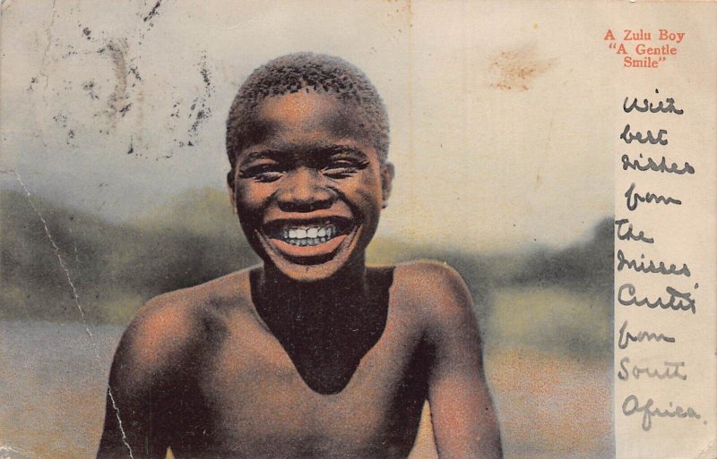 SOUTH AFRICA~A ZULU BOY-A GENTLE SMILE-1908~PHOTO POSTCARD