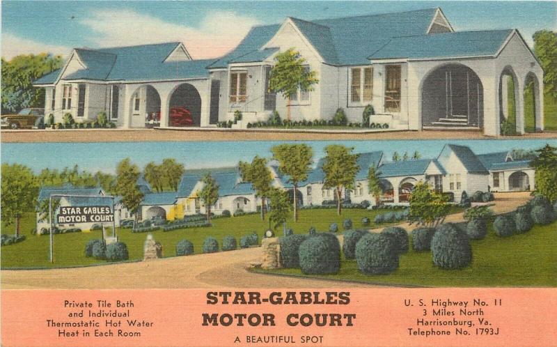 Linen Postcard Star-Gables Motor Court Motel US Hwy 11 Harrisonburg VA unposted