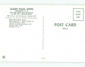 Unused Pre-1980 ALAMO PLAZA MOTEL Charlotte North Carolina NC u0961-22