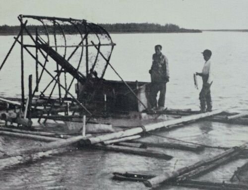 Vintage Fishwheels on the Yukon River, Fort Yukon, Alaska Postcard P47 