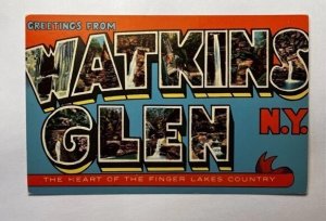 Vintage Postcard Greetings from Watkins Glen, New York Large Letter K1