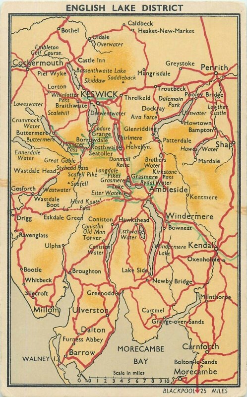 English Lake District map postcard