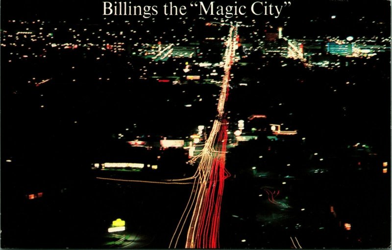 Aerial View at Night Billings Montana MT The Magic City UNP Chrome Postcard  S20