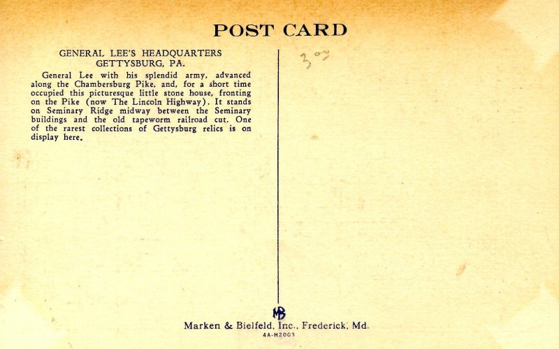 PA - Gettysburg. General Lee's Headquarters