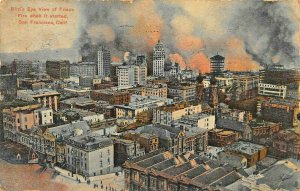 SAN FRANCISCO~BIRDS EYE VIEW OF FRISCO FIRE WHEN STARTED~1912 ZIM PHOTO POSTCARD