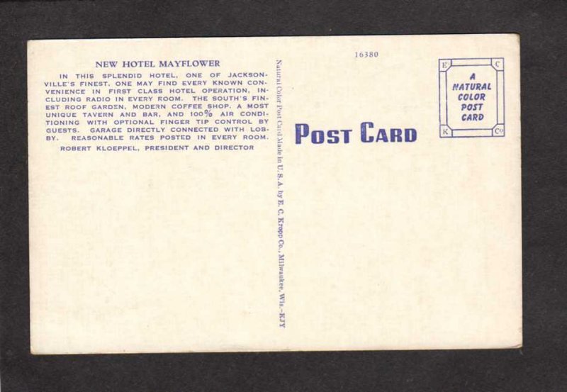 FL Mayflower Hotel Jacksonville Florida Postcard J A Driver Manager