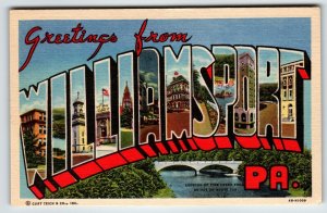 Greeting From Williamsport Large Big Letter Postcard Pennsylvania Linen Unused