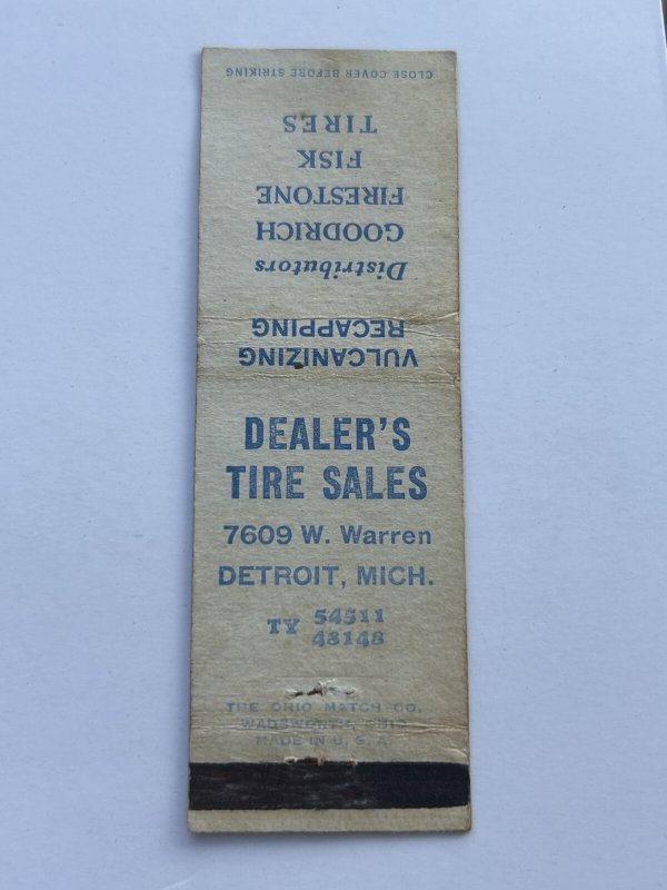 MATCHBOOK COVER Dealer’s Tire Sales Detroit Michigan MB59