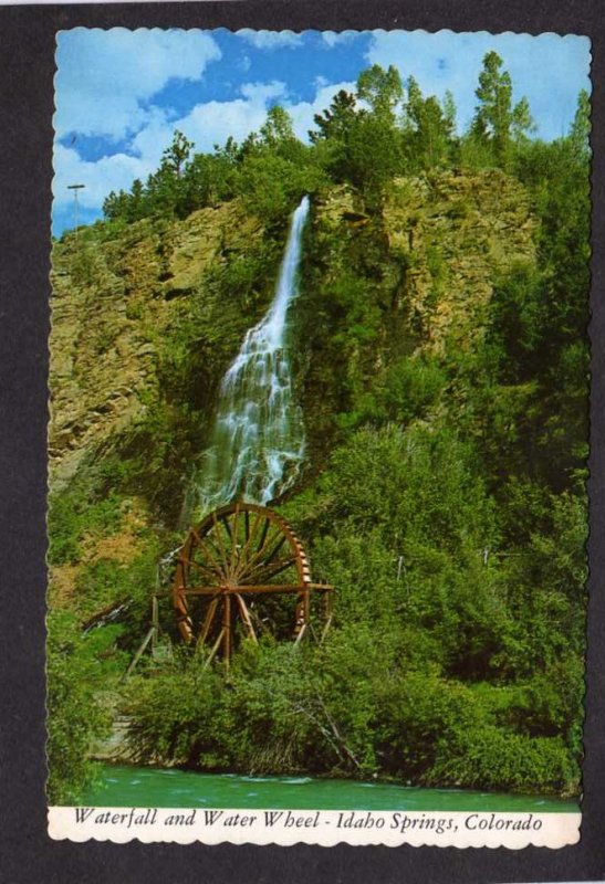 CO Waterfall Water Wheel Idaho Springs Colorado Postcard