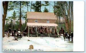 SCHOODIC LAKE, Maine ME ~ Deer HUNTING CAMP 1900s Bangor & Aroostock RR Postcard