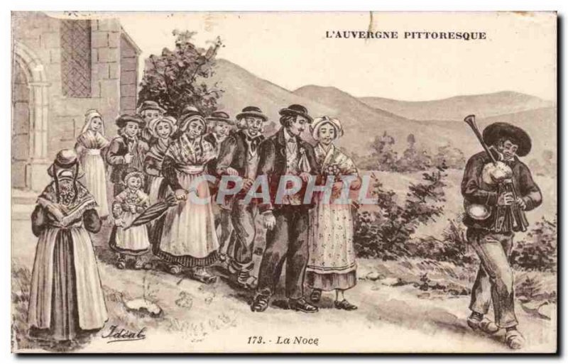 Auvergne - La Noce -Ilustration Bignou Old Postcard