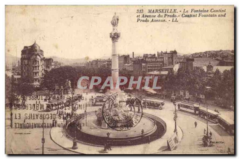 Postcard Old Marseille Cantini and Fountain Avenue Prado