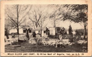 Postcard IN Wells Silver Lake Court Route 20 3 Miles West of Angola 1940s M17