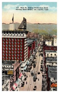 Postcard CA Los Angeles Main Street North from Sixth Hotel Rosylyn Coca-cola